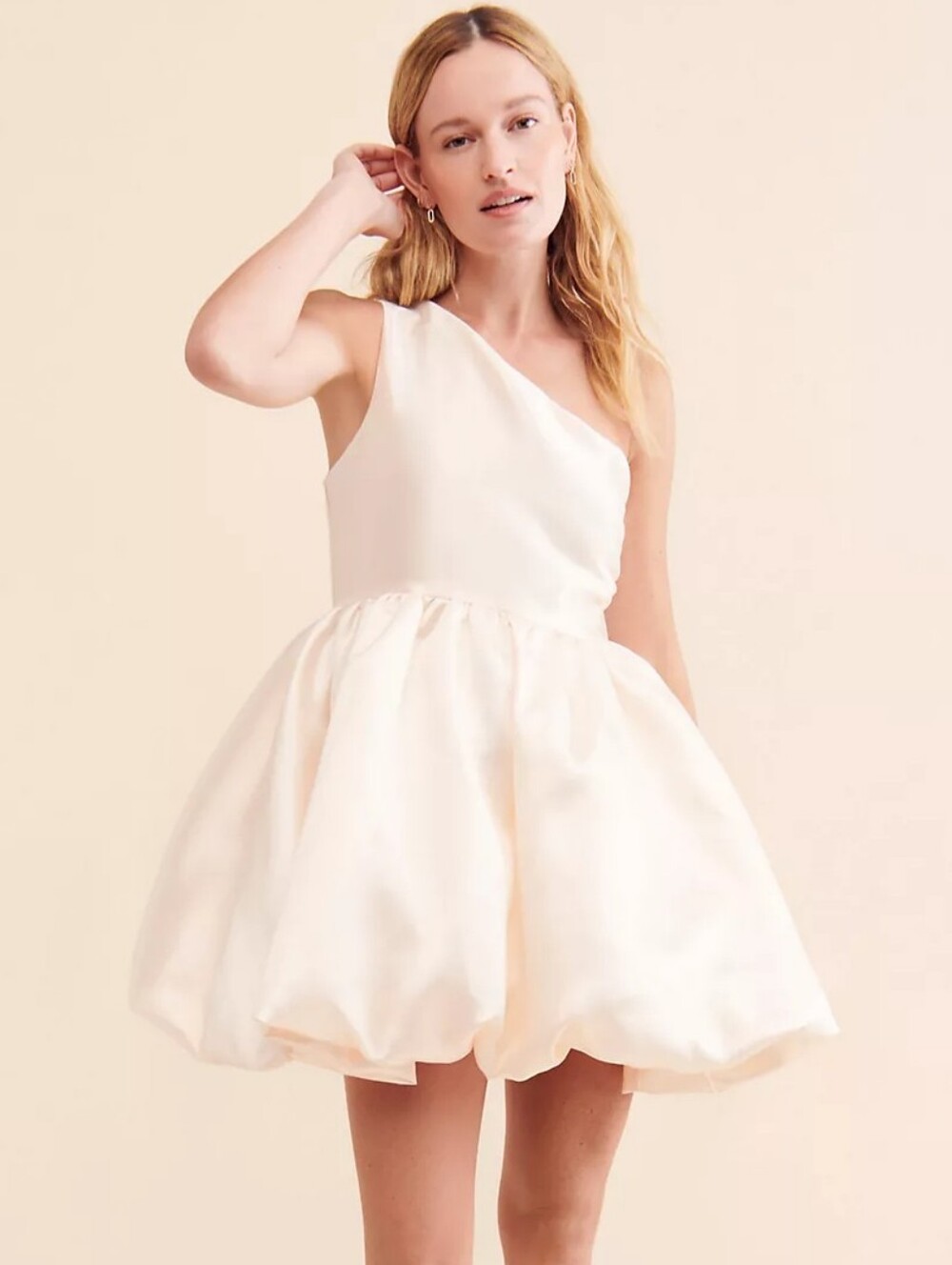 Aureta Anthropologie One-Shoulder Champagne Party Mini Dress